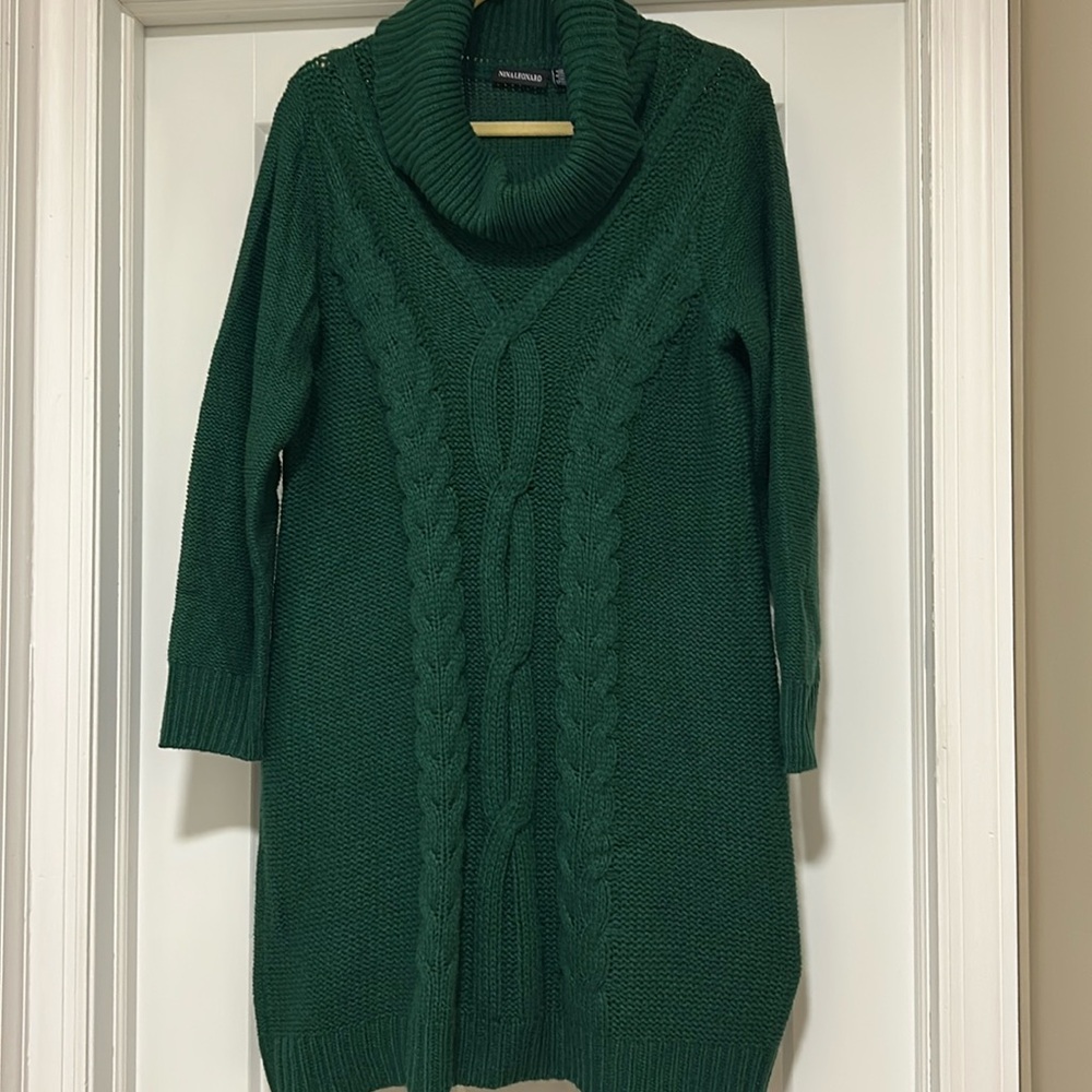 Nina Leonard Forest Green Cowl Neck Sweater dress